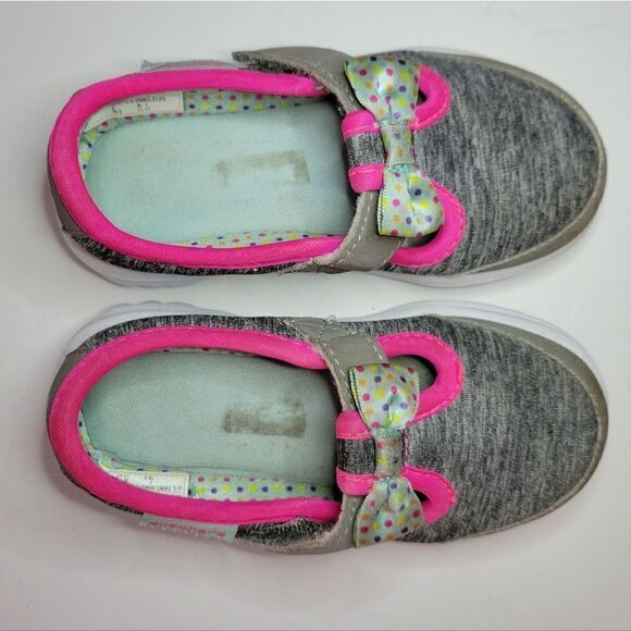 SKECHERS Girl's Gray-Pink GoWalk Bitty Bow Shoes - Picture 9 of 11
